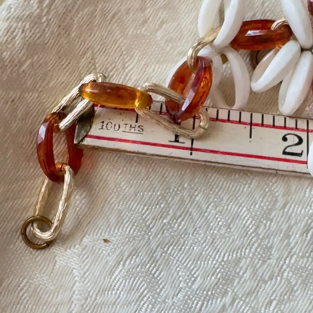30” Lucite Chain Necklace in White and Warm Brown Tortoiseshell Vintage 1960’s